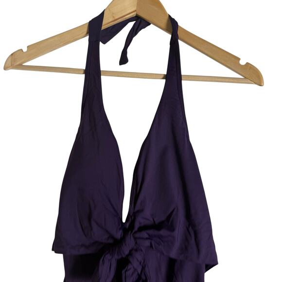 Vince Camuto Tie Front Plum Purple Halter One Piece Swimsuit Size 14 - Picture 4 of 11